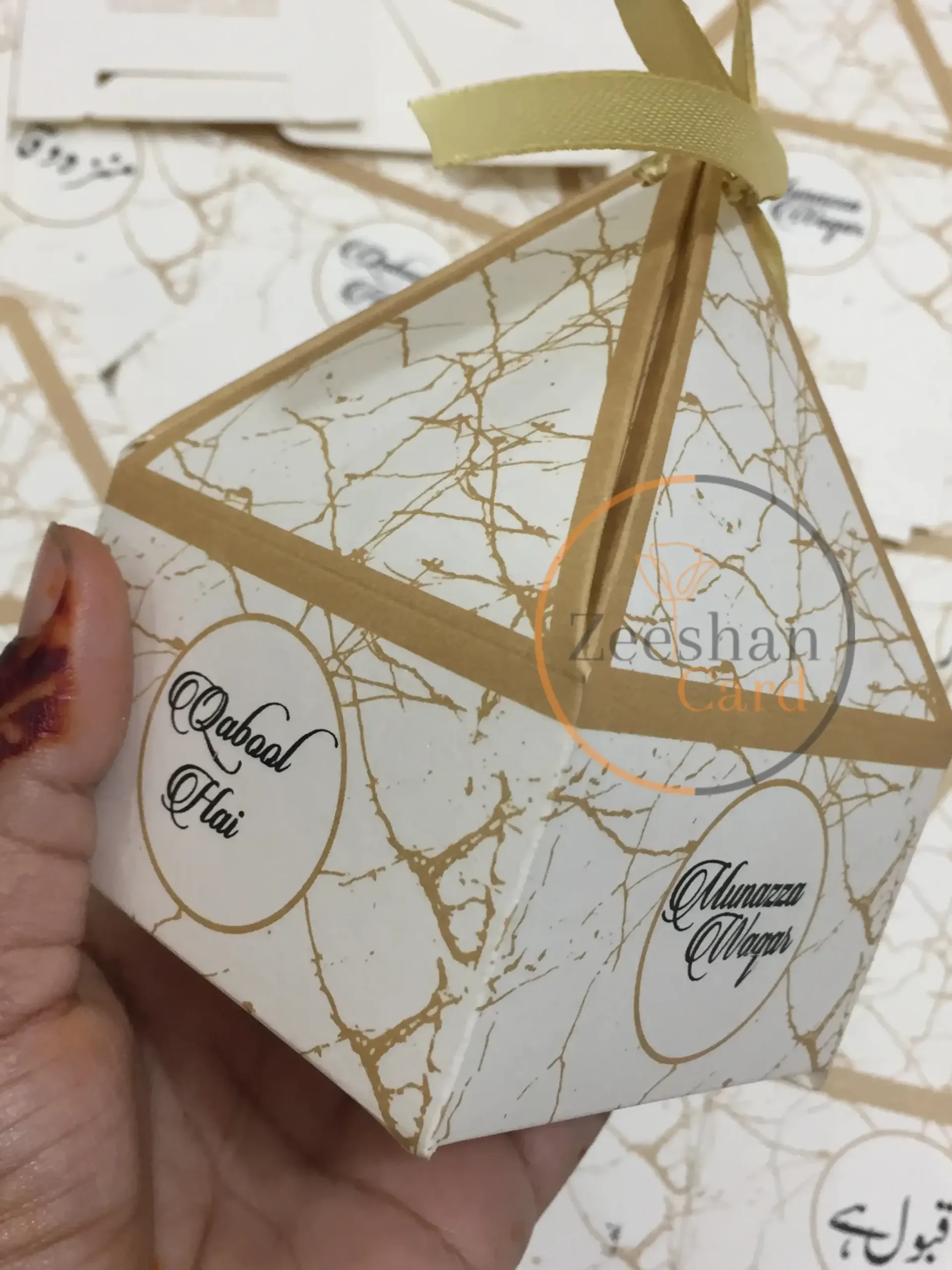 Triangle Box Shape With Ribbon Triangle Box Shape With Ribbon