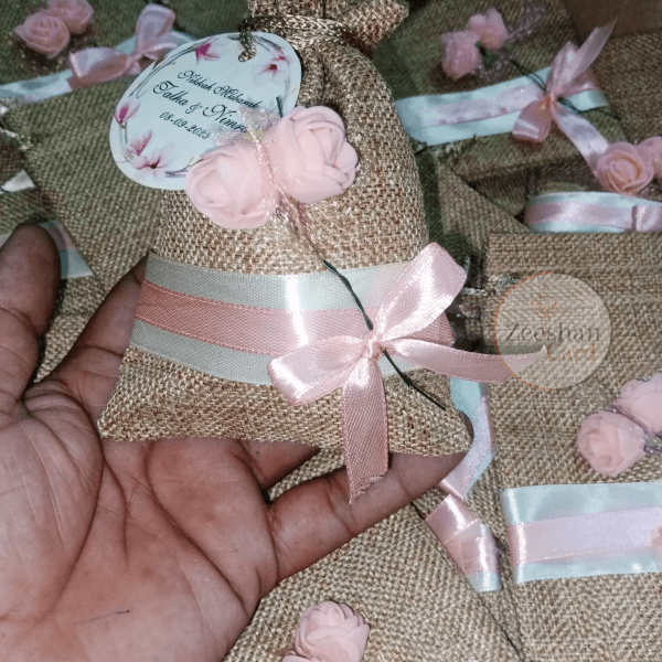 Jute Flower Pouch With Ribbon