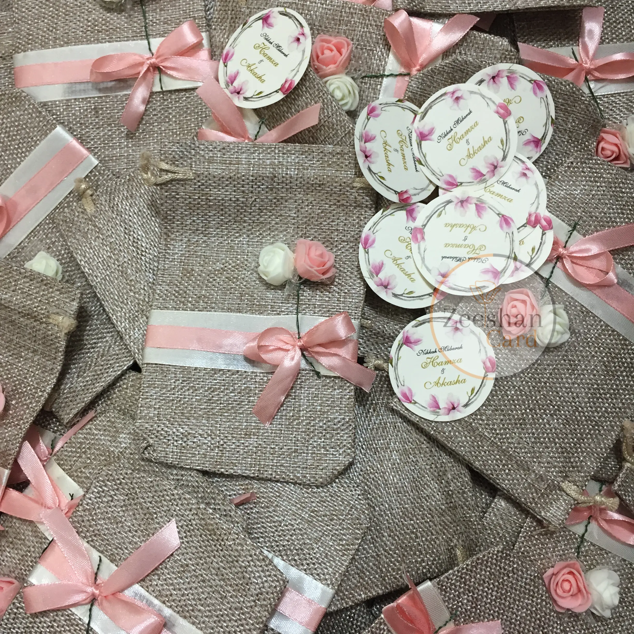 Jute Flower Pouch With Tai & Tag Jute Flower Pouch With Tai & Tag