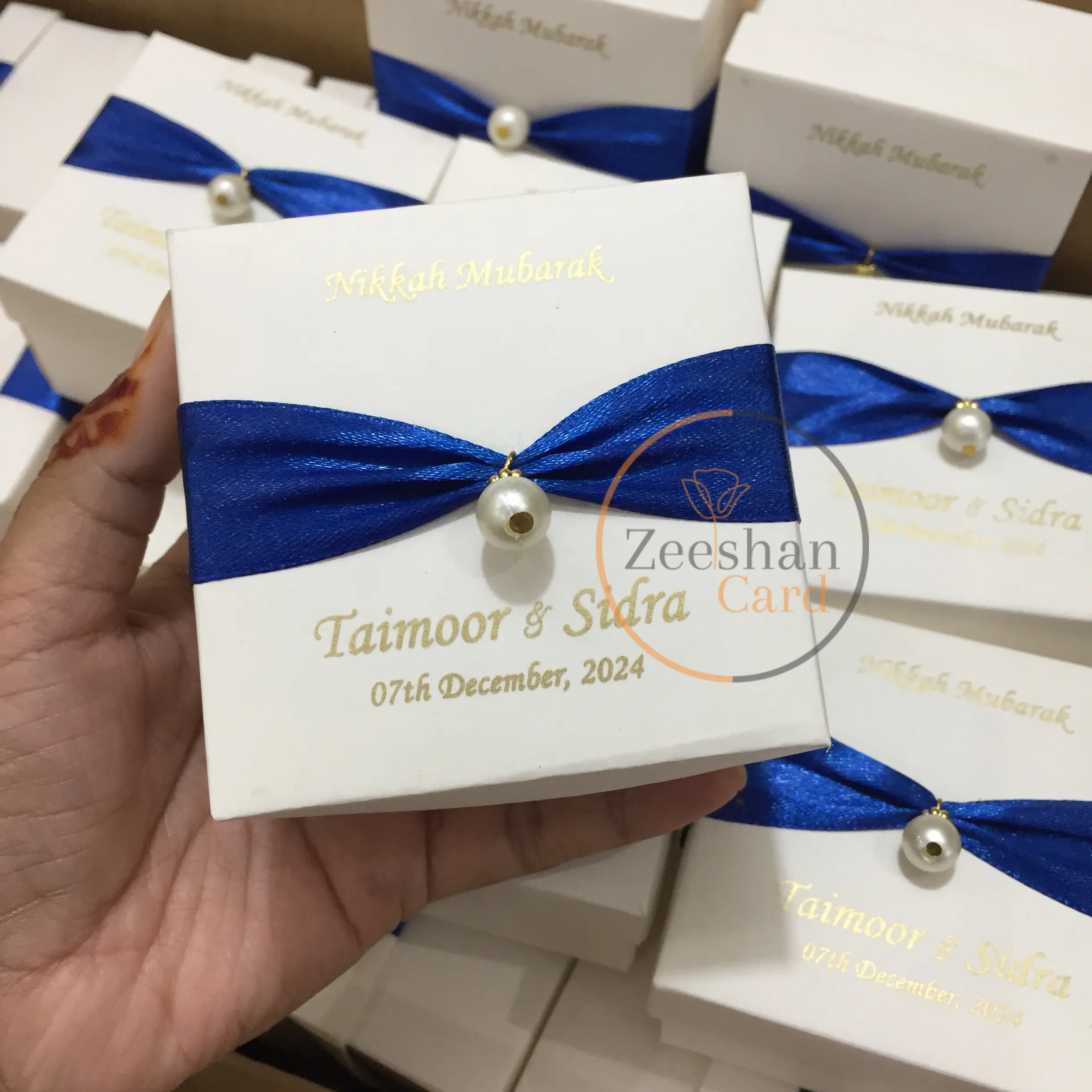 Moti Box With Blue Ribbon Moti Box With Blue Ribbon