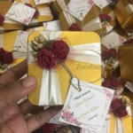 Mahroon Flower Tin Box With Ribbon And Tag