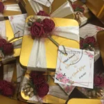 Mahroon Flower Tin Box With Ribbon And Tag