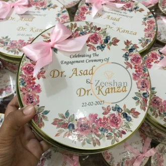 Pink Floral Tin Box With Bow