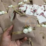 Jute Pouch With Flowers and Tag